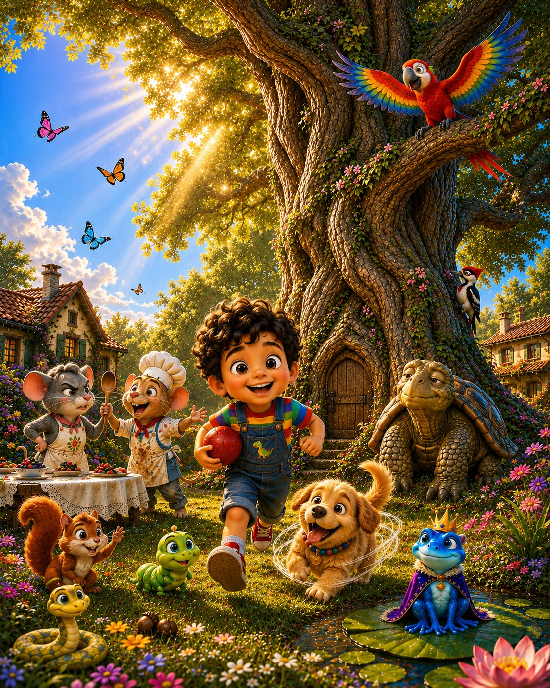 Godson and the gang under the Magical Tale Tree